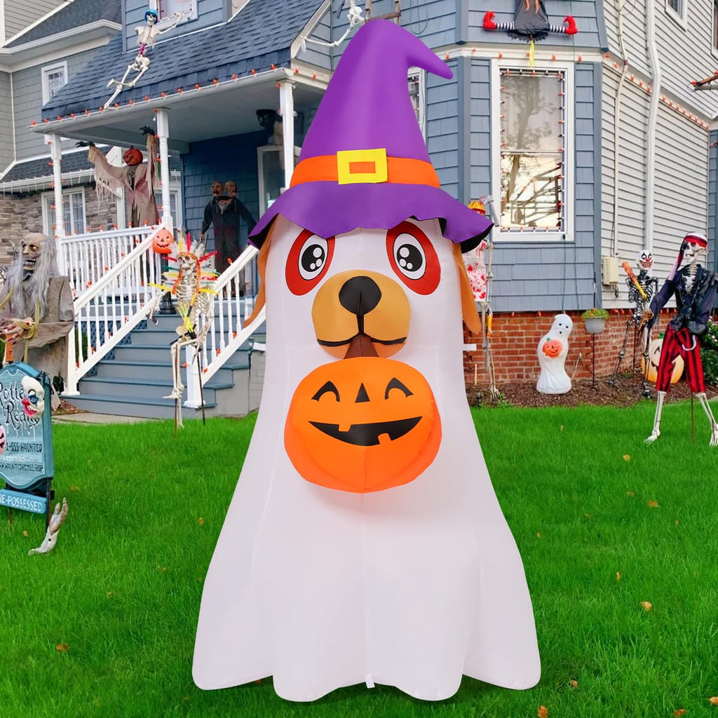 6.2 FT Halloween Inflatables Dog with Pumpkin Built-in LEDs R566
