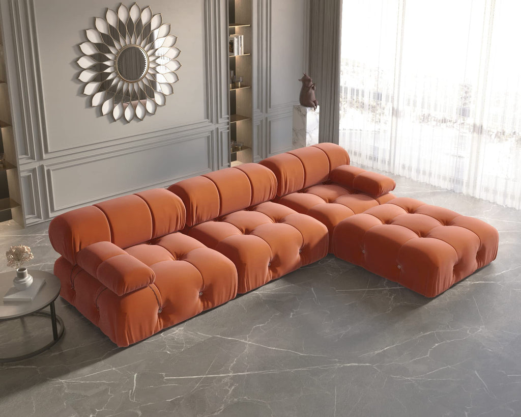 104" L-Shaped Velvet Sectional Sofa with Reversible Chaise Ottoman V8561