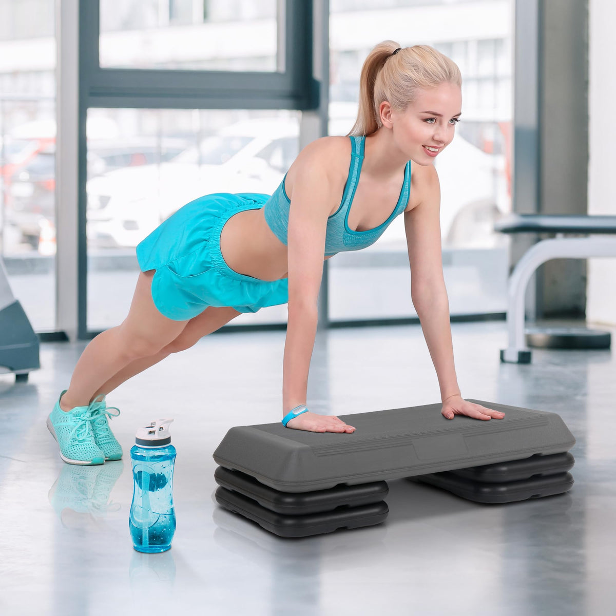 Adjustable Aerobics Platform with 4 Risers Black/Gray L4586