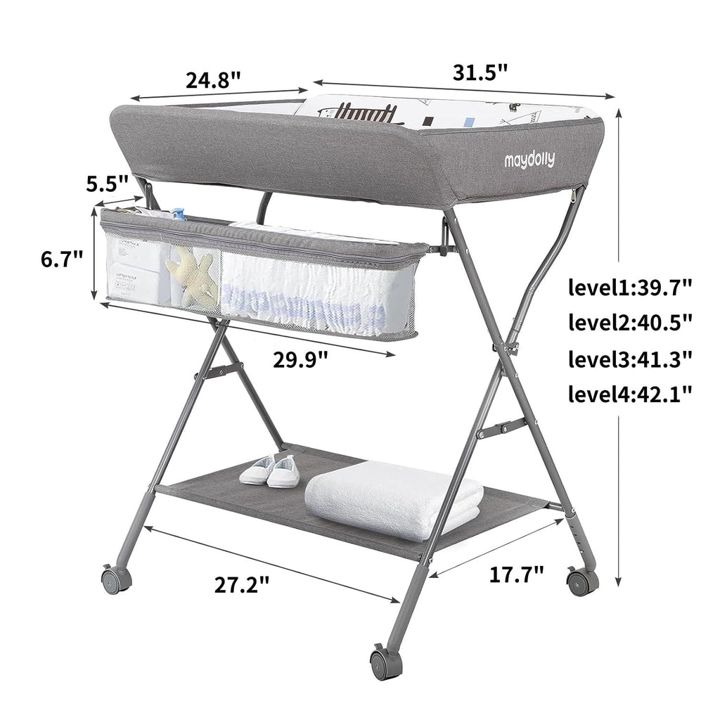 Portable Adjustable Height Folding Baby Changing Table with Wheels P115