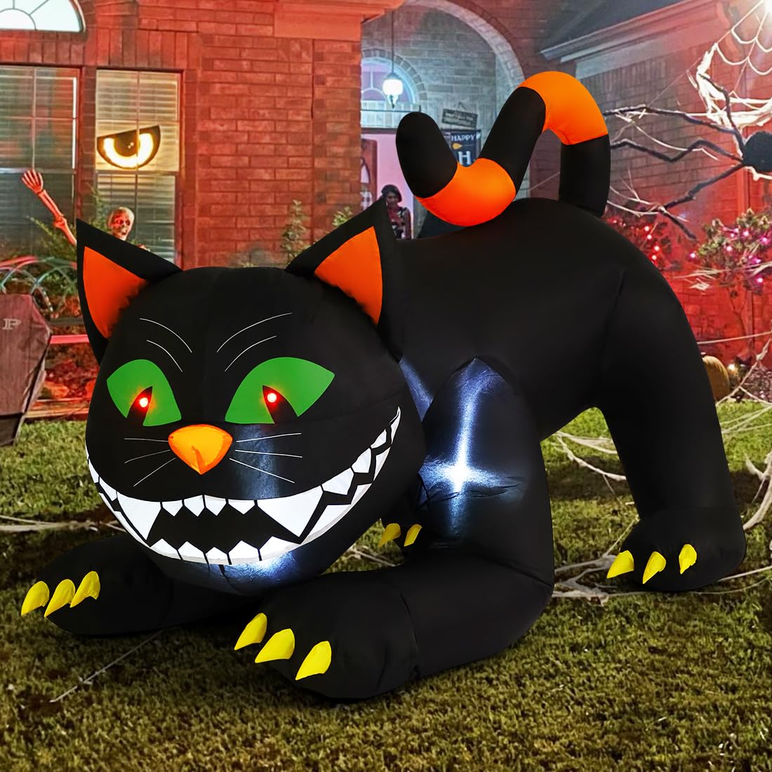 6 FT Halloween Inflatables Black Cat with Moving Head and Built-in LEDs L5246
