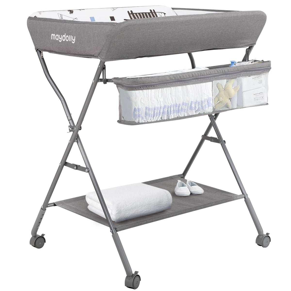 Portable Adjustable Height Folding Baby Changing Table with Wheels P115