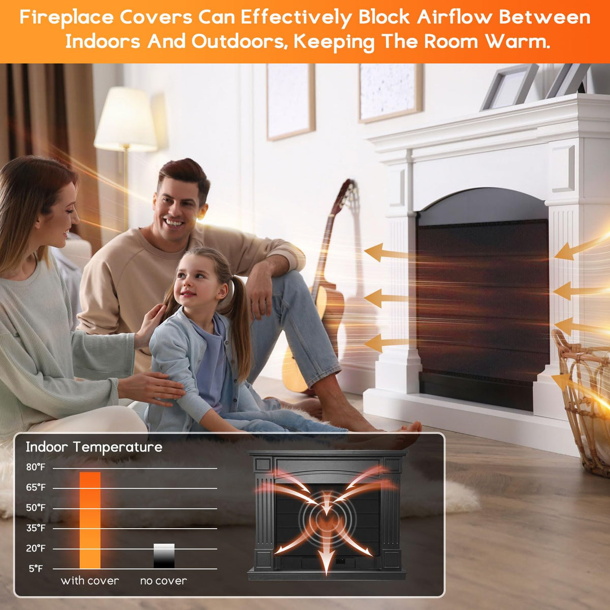 Magnetic Fireplace Cover Oxford Indoor Draft Stopper R954340