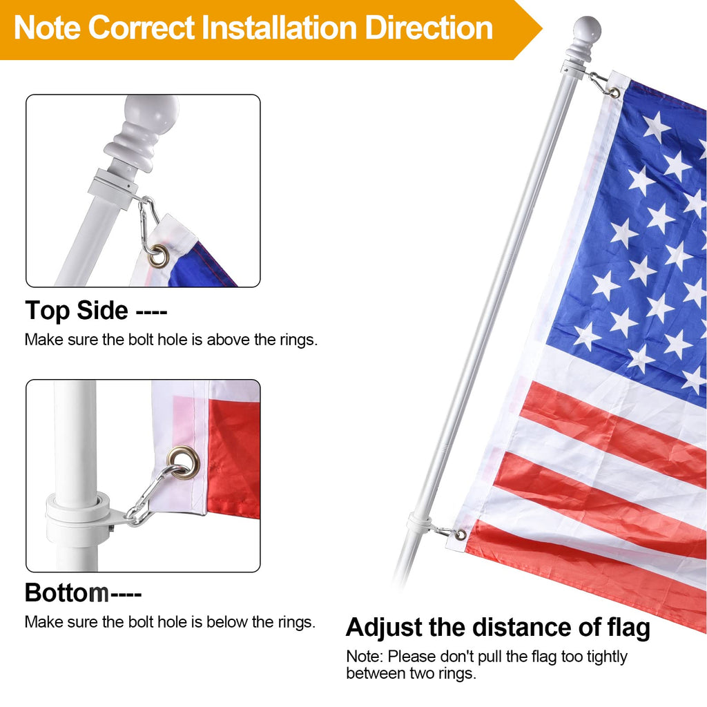 White 5 FT Stainless Steel Wall Mount Flag Pole Kit with 360° Rotating Rings R7463