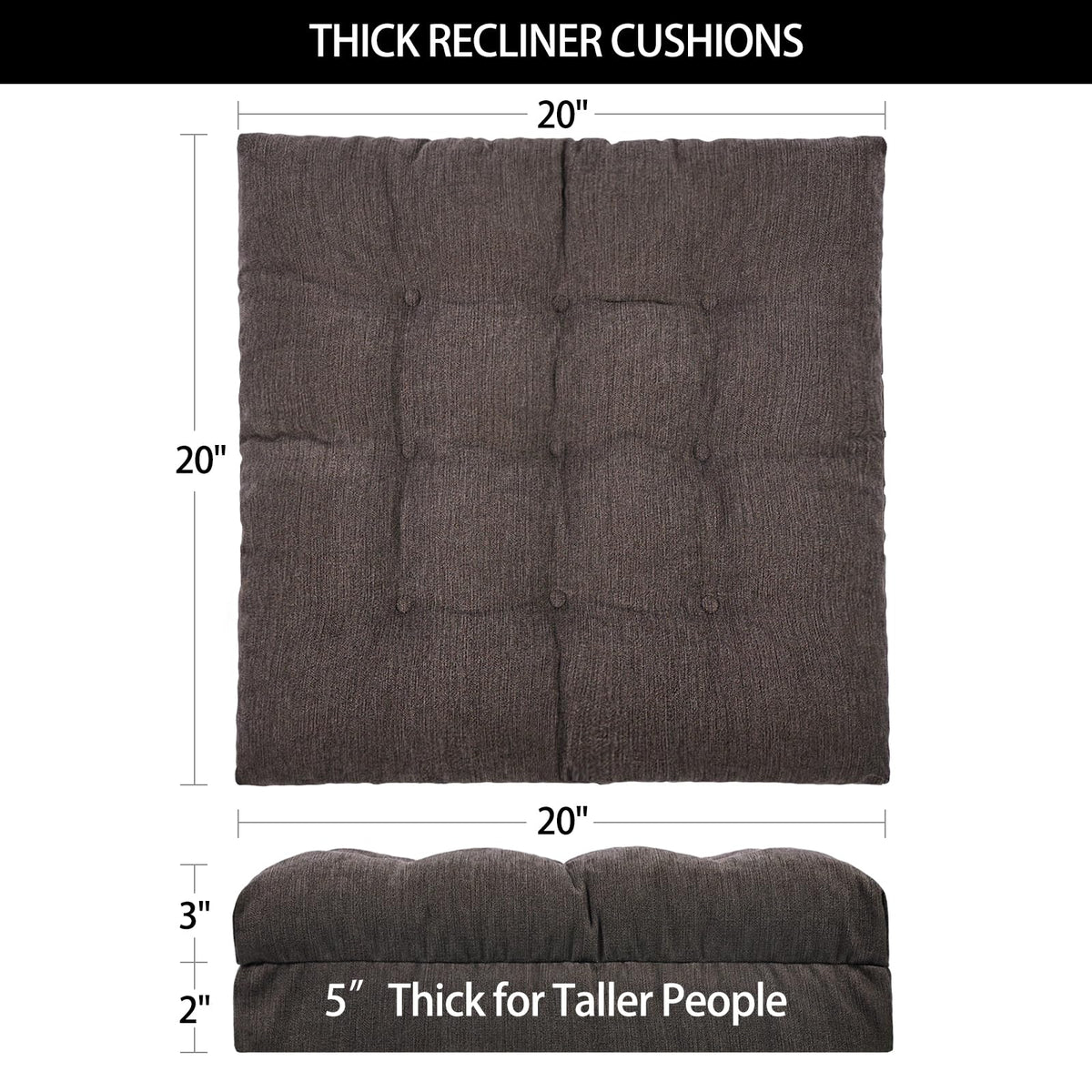 20x20x5 Inch Thick Tufted Dual Layer Chair Cushion Taupe 1P V99244