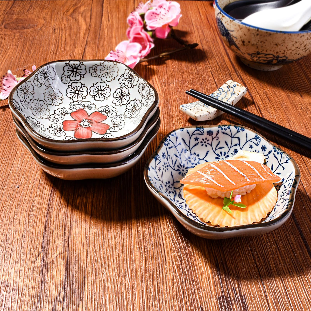 Hand-Painted Floral Ceramic Pinch Bowl Set, 12-Piece Mini Condiment Dishes V147