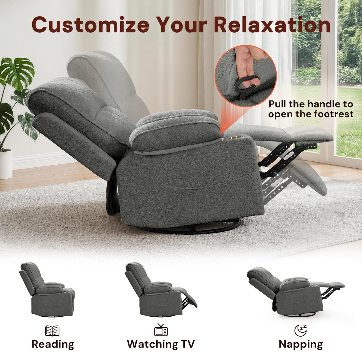360° Swivel Rocker Recliner Chair with Cup Holders D987