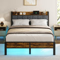 Full Size Bed Frame with LED Light and Charging Station B844