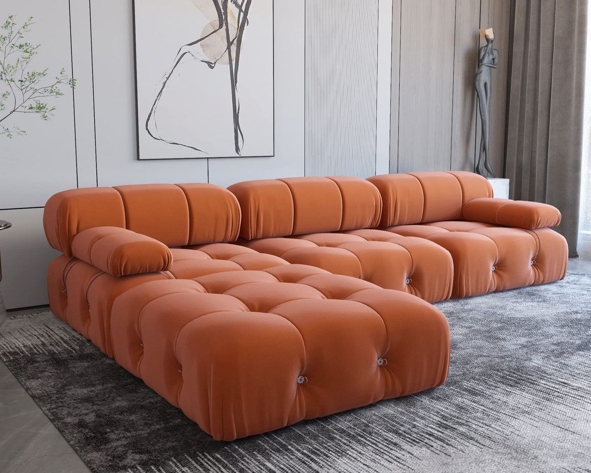 104" L-Shaped Velvet Sectional Sofa with Reversible Chaise Ottoman V8561