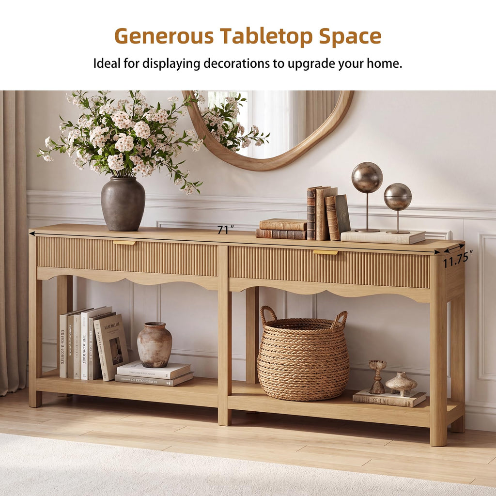 71" Oak Console Table with Storage M5395
