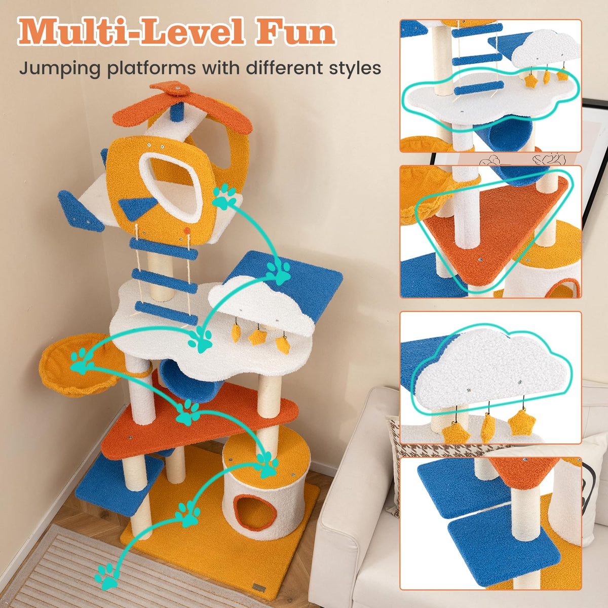 70 inch Multi-Level Cat Tree Tower with Scratching Posts I120946