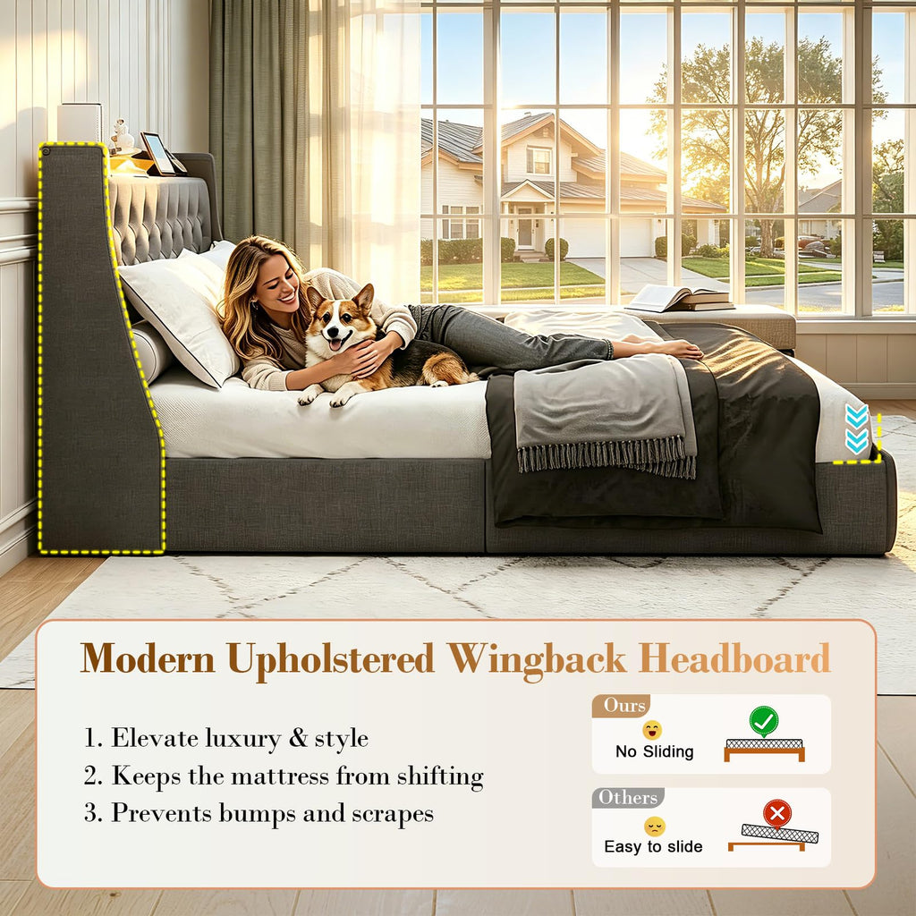 Queen Size Upholstered Bed Frame with 4 Storage Drawers F27802