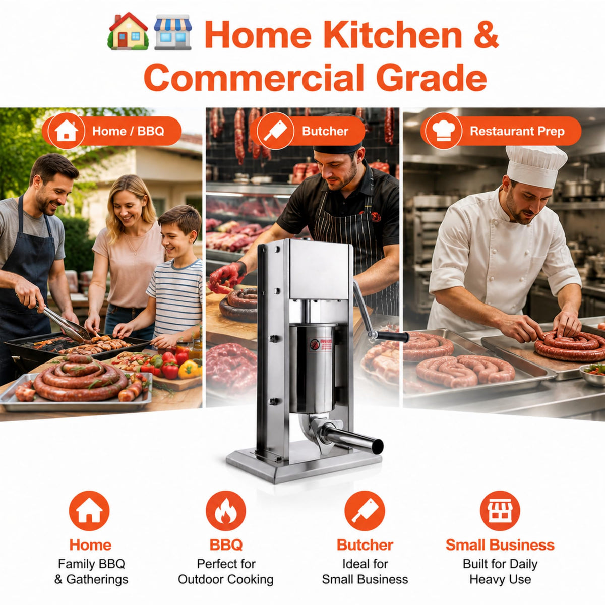 3L Stainless Steel Manual Sausage Stuffer with 4 Tubes W1399