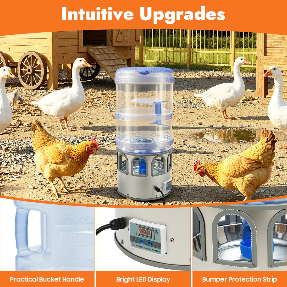 5 Gal Heated Chicken Waterer 80W Adjustable Temperature P4313