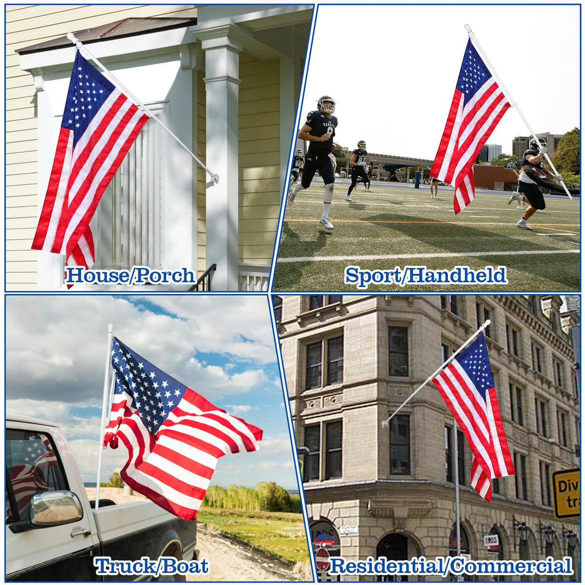 White 5 FT Stainless Steel Wall Mount Flag Pole Kit with 360° Rotating Rings R7463