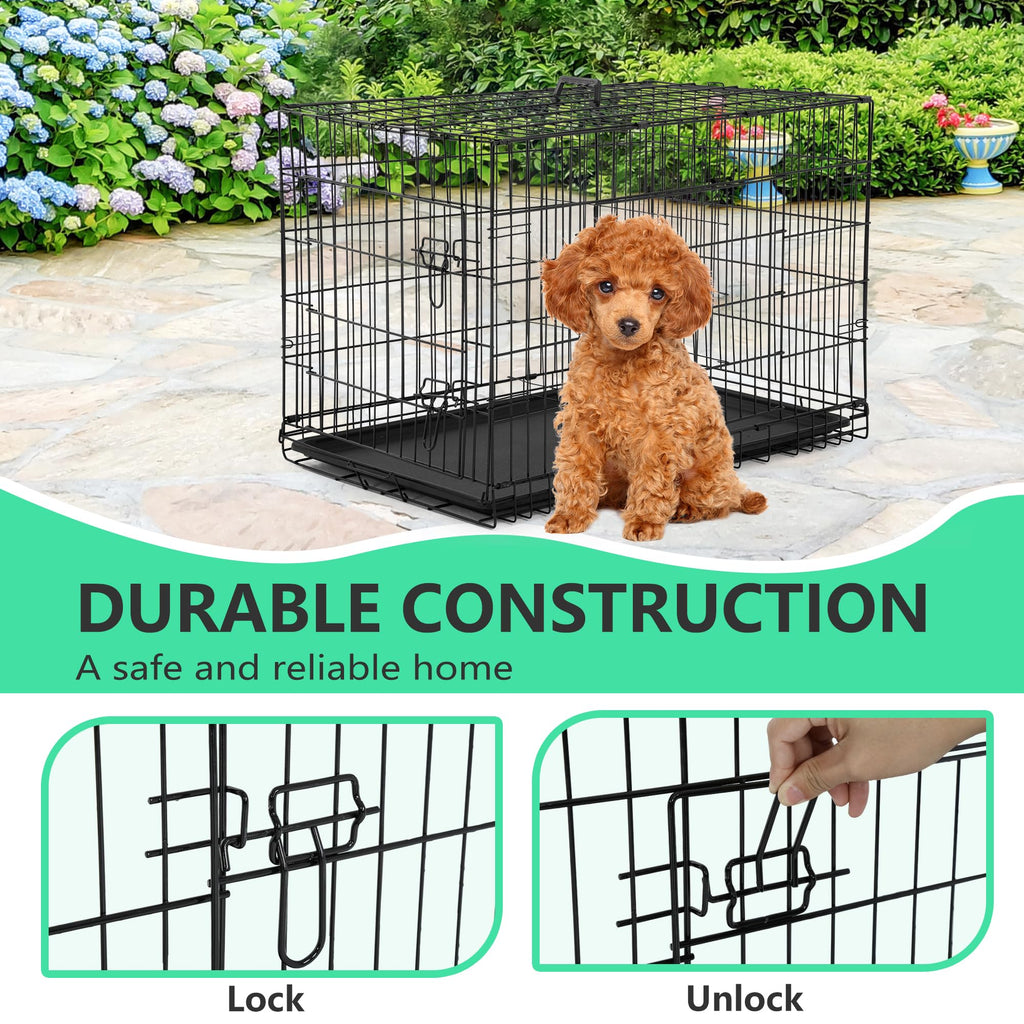 24 inch Folding Metal Wire Dog Crate with Double Door A269863