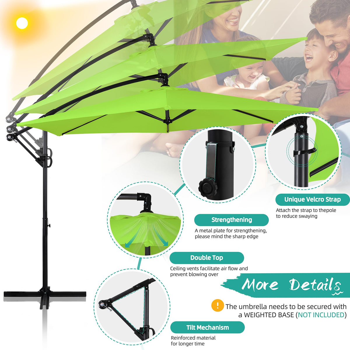 Offset Patio Umbrella with Crank and Cross Base U1818