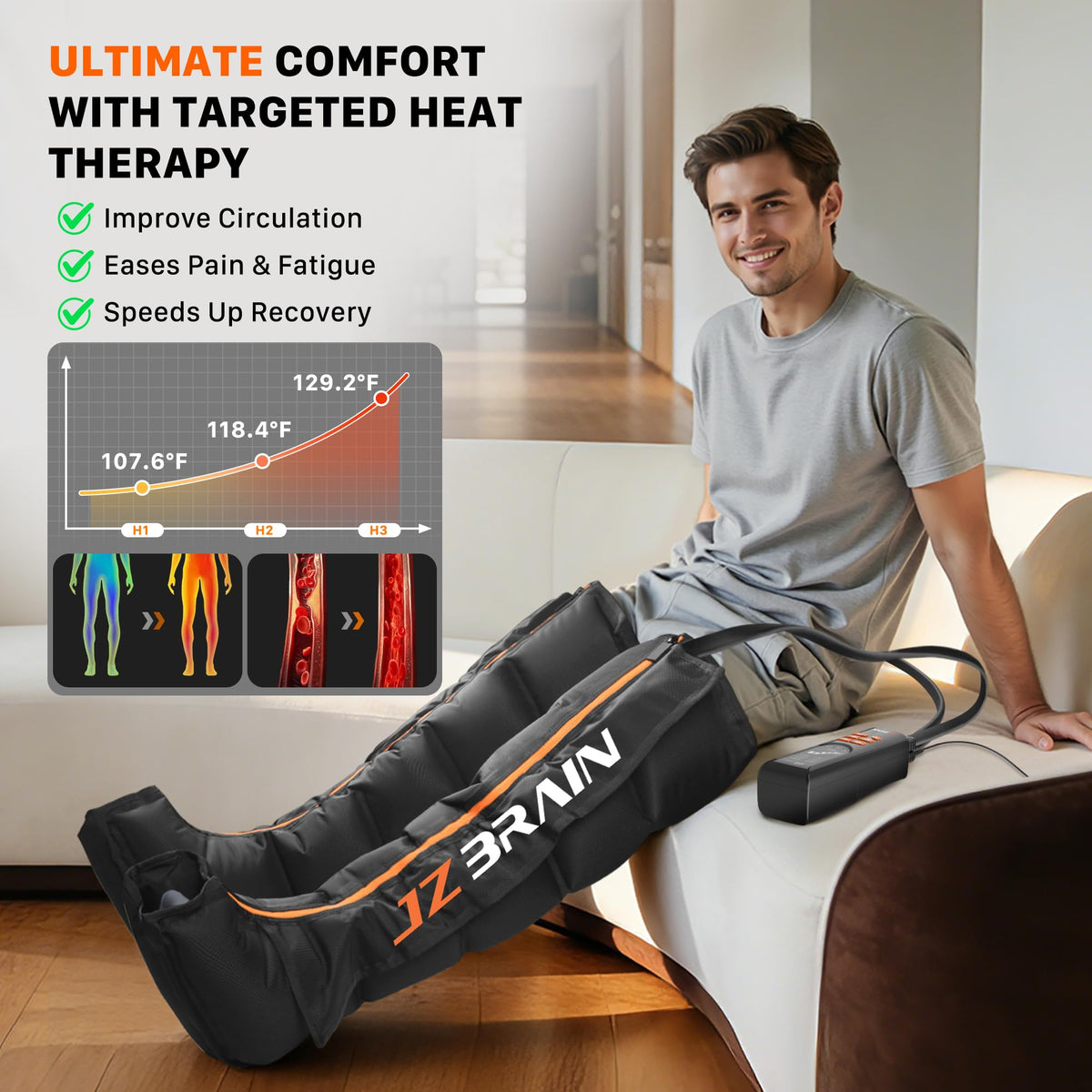 Air Compression Boots Leg Massager with Heat, 6 Modes & 11 Intensities (Large) S673723