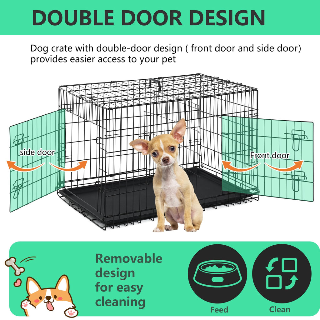 24 inch Folding Metal Wire Dog Crate with Double Door A269863