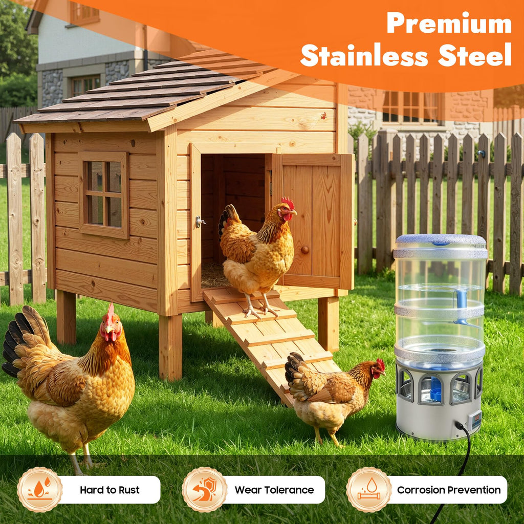 5 Gal Heated Chicken Waterer 80W Adjustable Temperature P4313