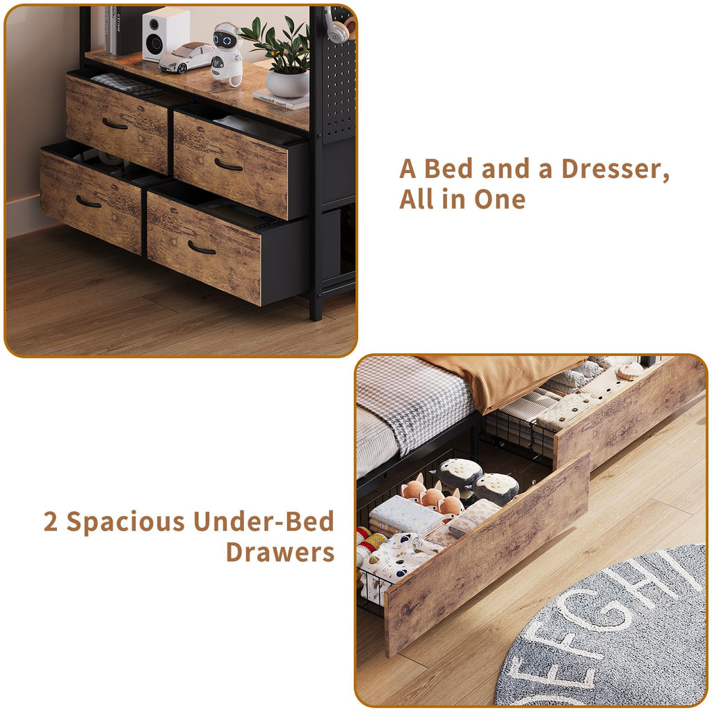 Twin Over Twin Metal Bunk Bed with Storage Drawers S4708