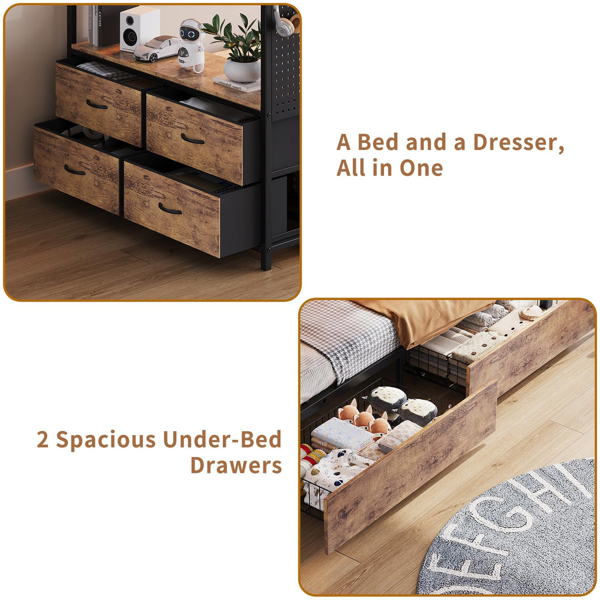 Twin Over Twin Metal Bunk Bed with Storage Drawers S4708