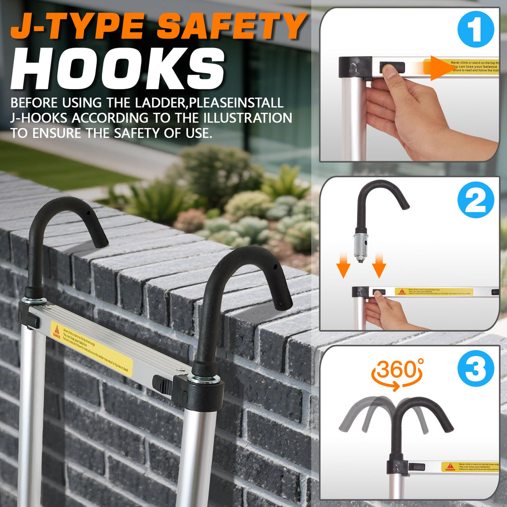 12.5 FT Aluminum Telescoping Ladder with 2 Hooks N9396