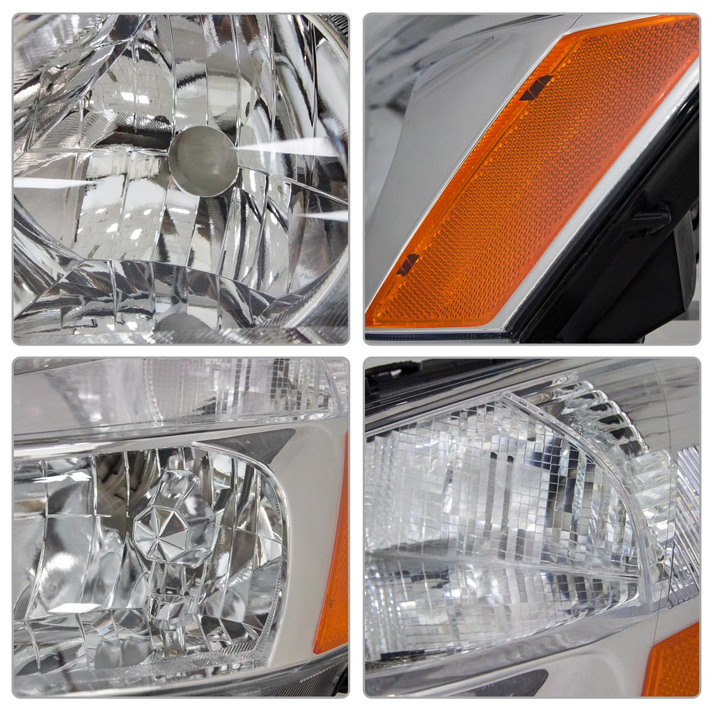 Headlight Assembly for 2003-2007 Honda Accord Chrome Housing Amber Reflector Pair K42420