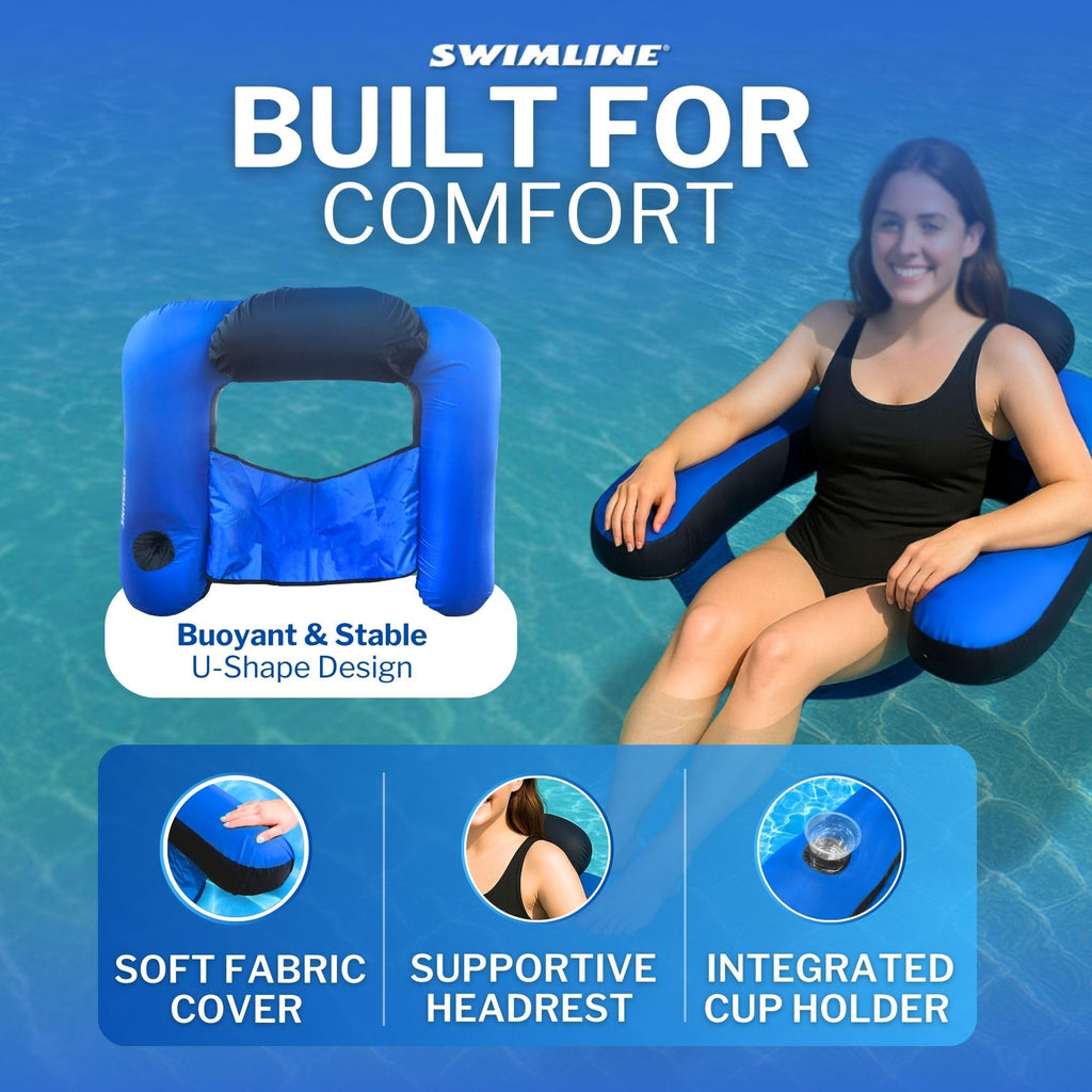 Fabric Covered Inflatable Pool Lounger with Cup Holder F4268