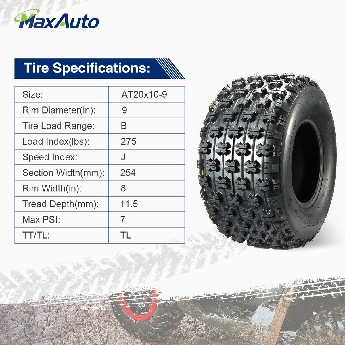 Set of 4 Sport ATV Tires 22x7-10 Front & 20x10-9 Rear 4PR Y5773