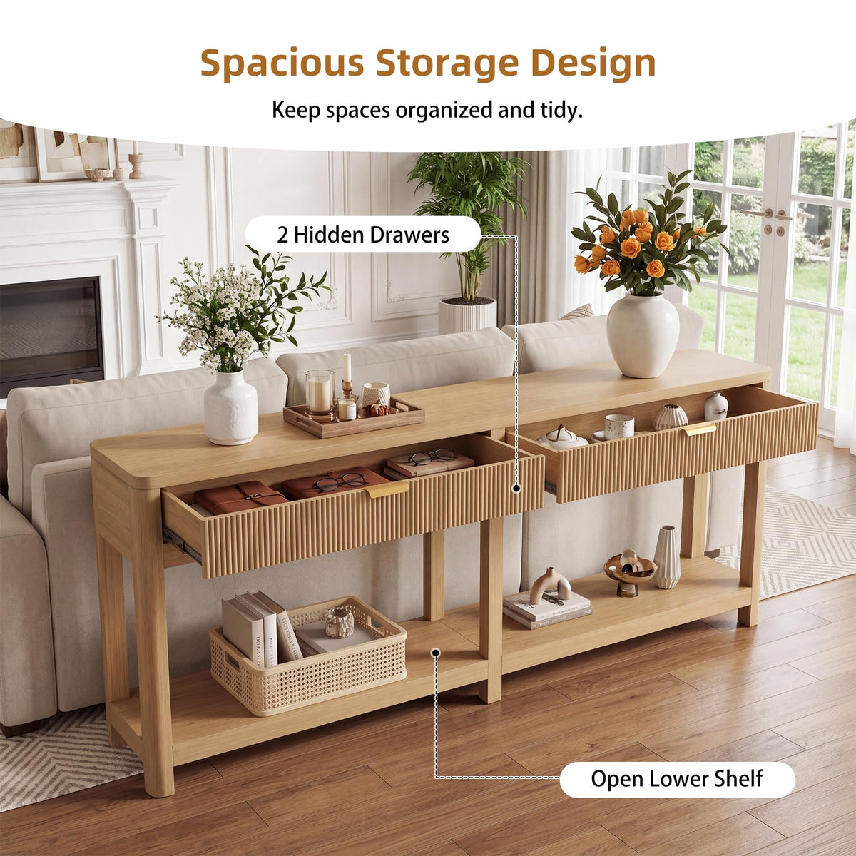 71" Oak Console Table with Storage M5395