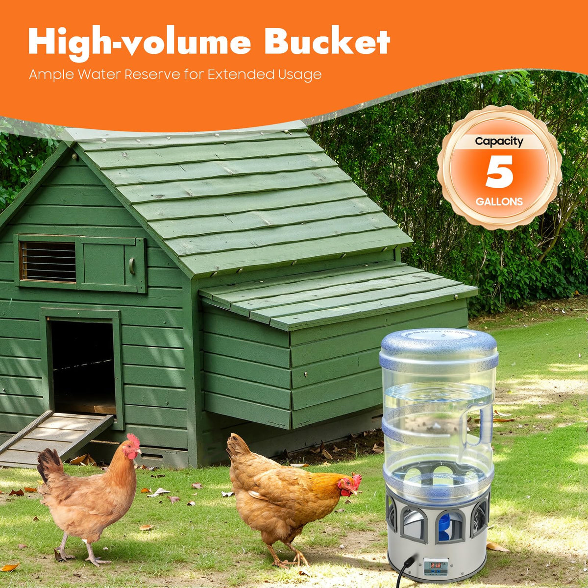 5 Gal Heated Chicken Waterer 80W Adjustable Temperature P4313