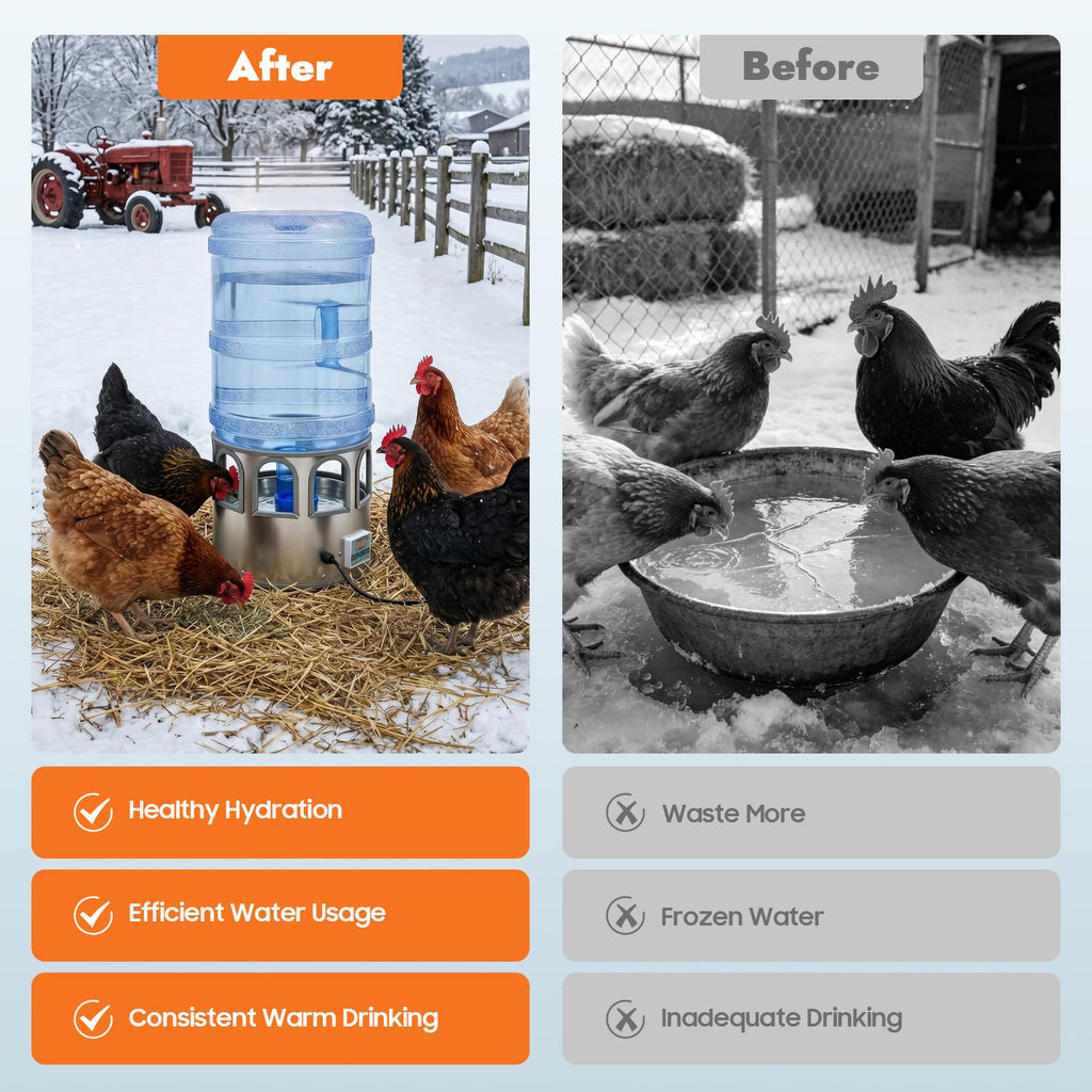 5 Gal Heated Chicken Waterer 80W Adjustable Temperature P4313