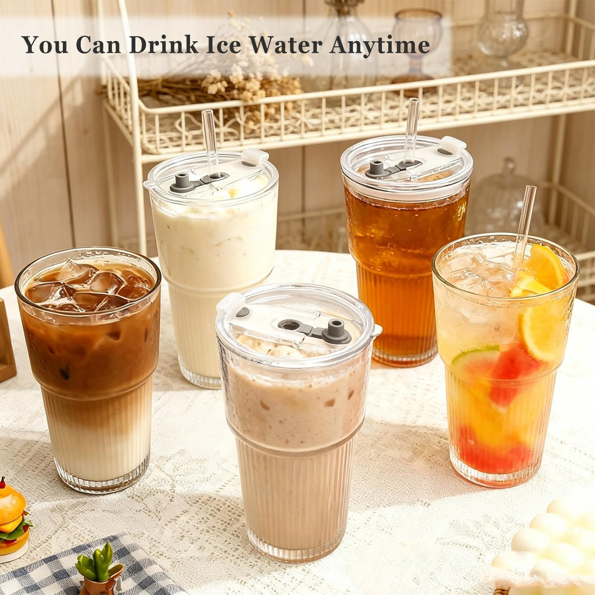 20oz Glass Cups with Lids and Straws, 2 PCS Q4067