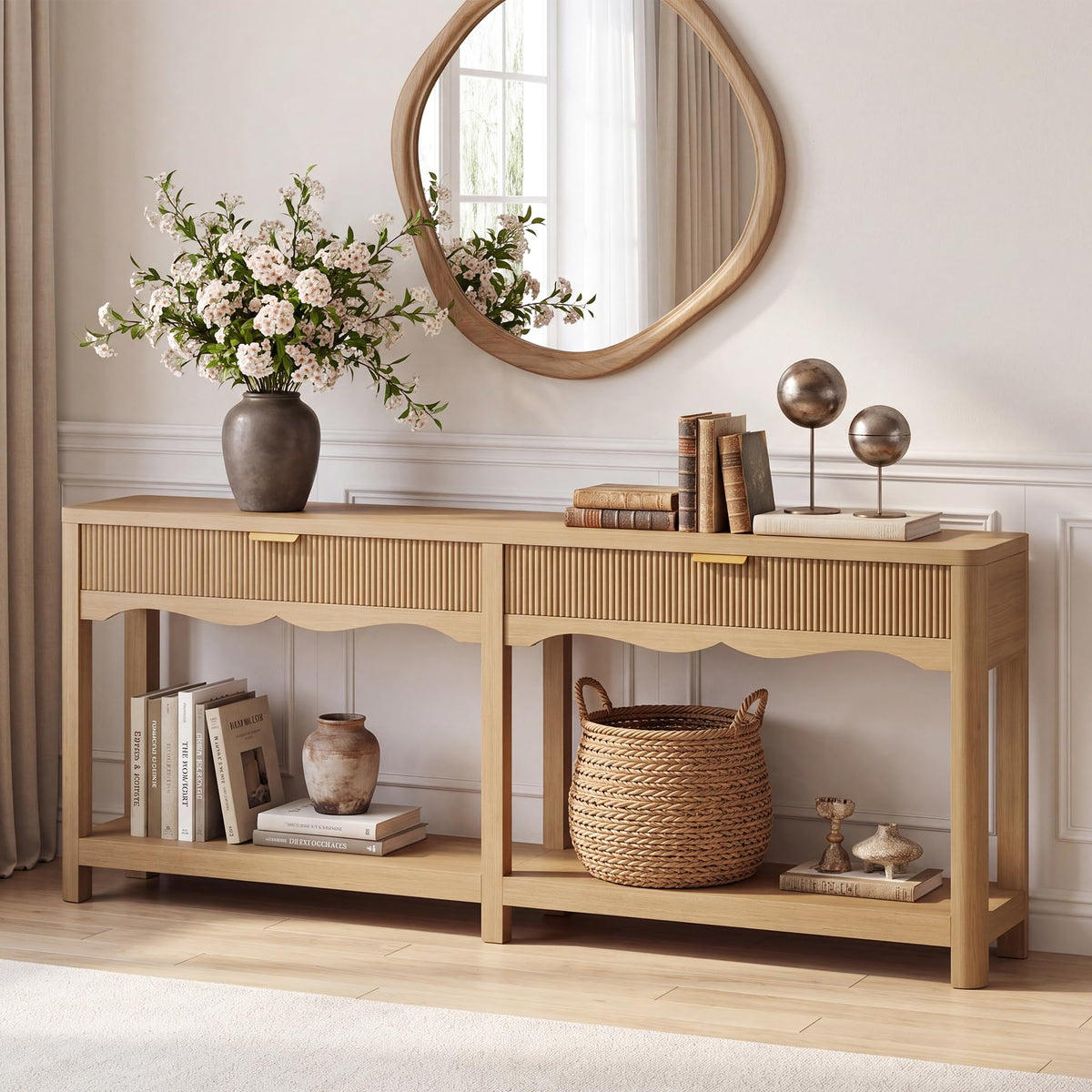 71" Oak Console Table with Storage M5395