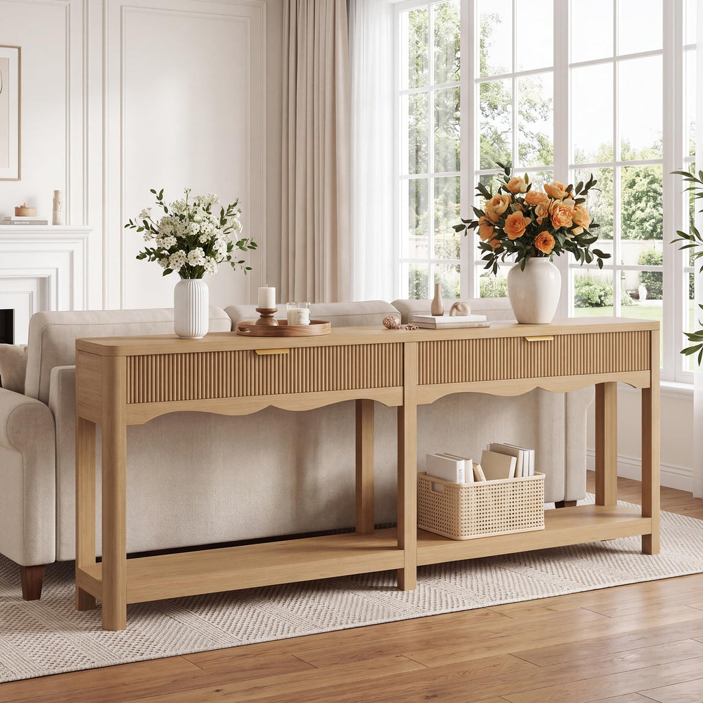 71" Oak Console Table with Storage M5395