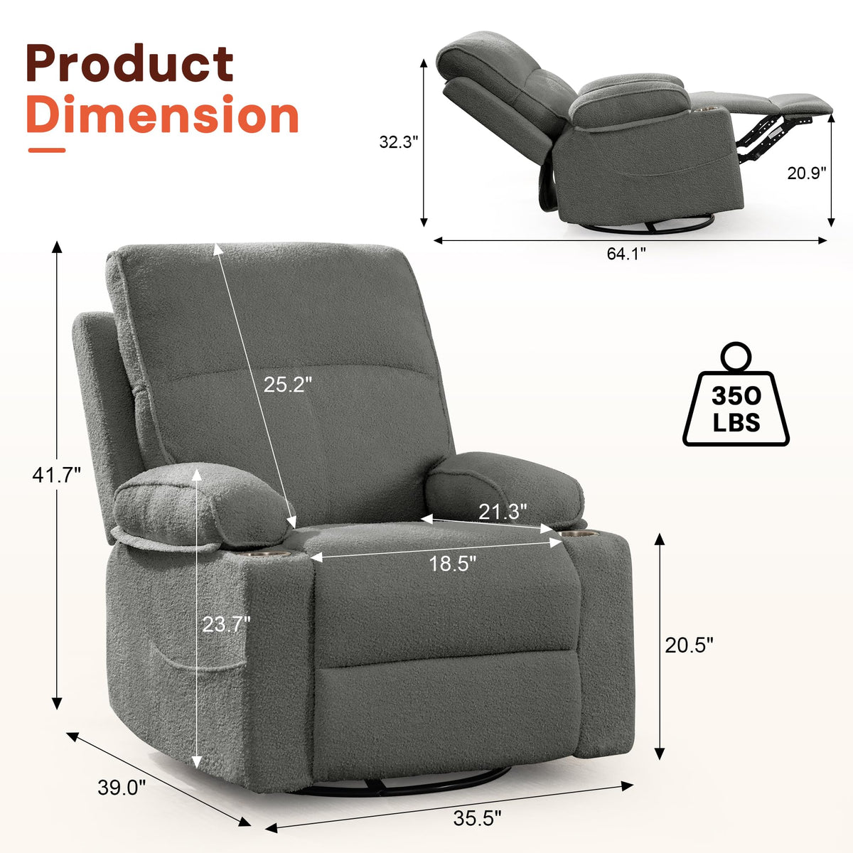 360° Swivel Rocker Recliner Chair with Cup Holders D987
