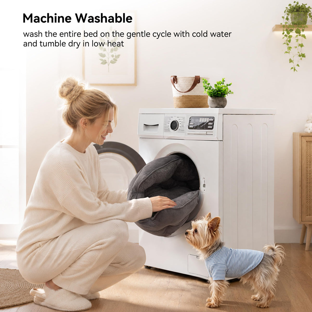 Small Dog Cat Pet Bed Machine Washable Grey 20 inches Z710