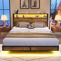 Queen Size Metal Platform Bed Frame with Storage Headboard K54282