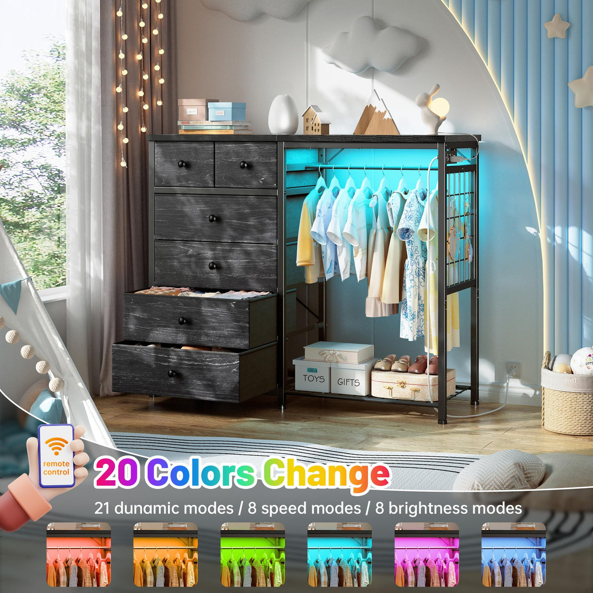 49.2" W Dresser with Hanging Rack & 6 Drawers P492