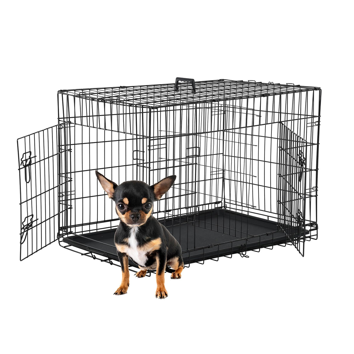 24 inch Folding Metal Wire Dog Crate with Double Door A269863