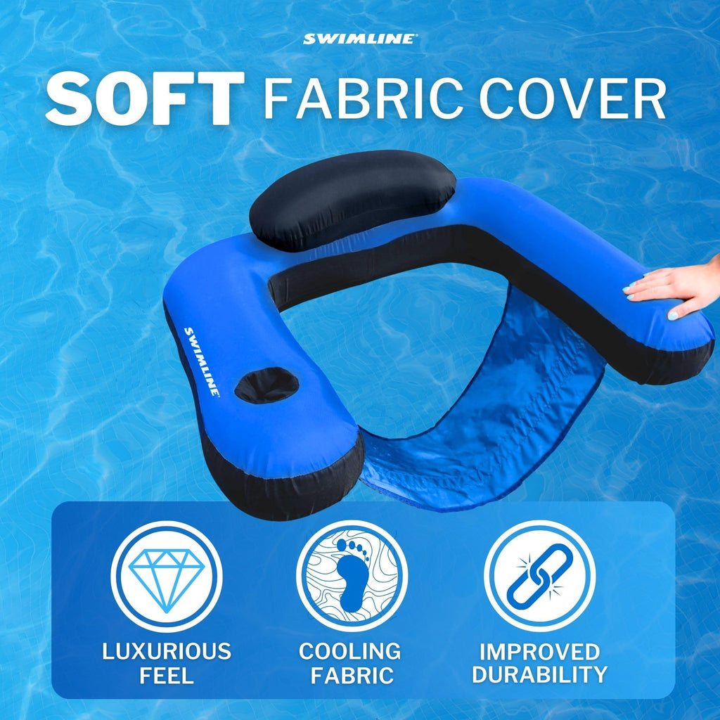 Fabric Covered Inflatable Pool Lounger with Cup Holder F4268