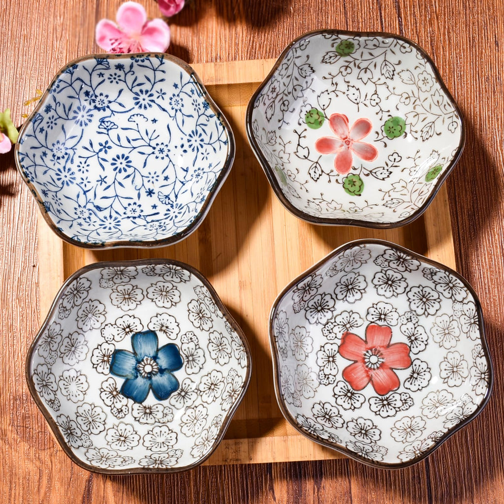 Hand-Painted Floral Ceramic Pinch Bowl Set, 12-Piece Mini Condiment Dishes V147