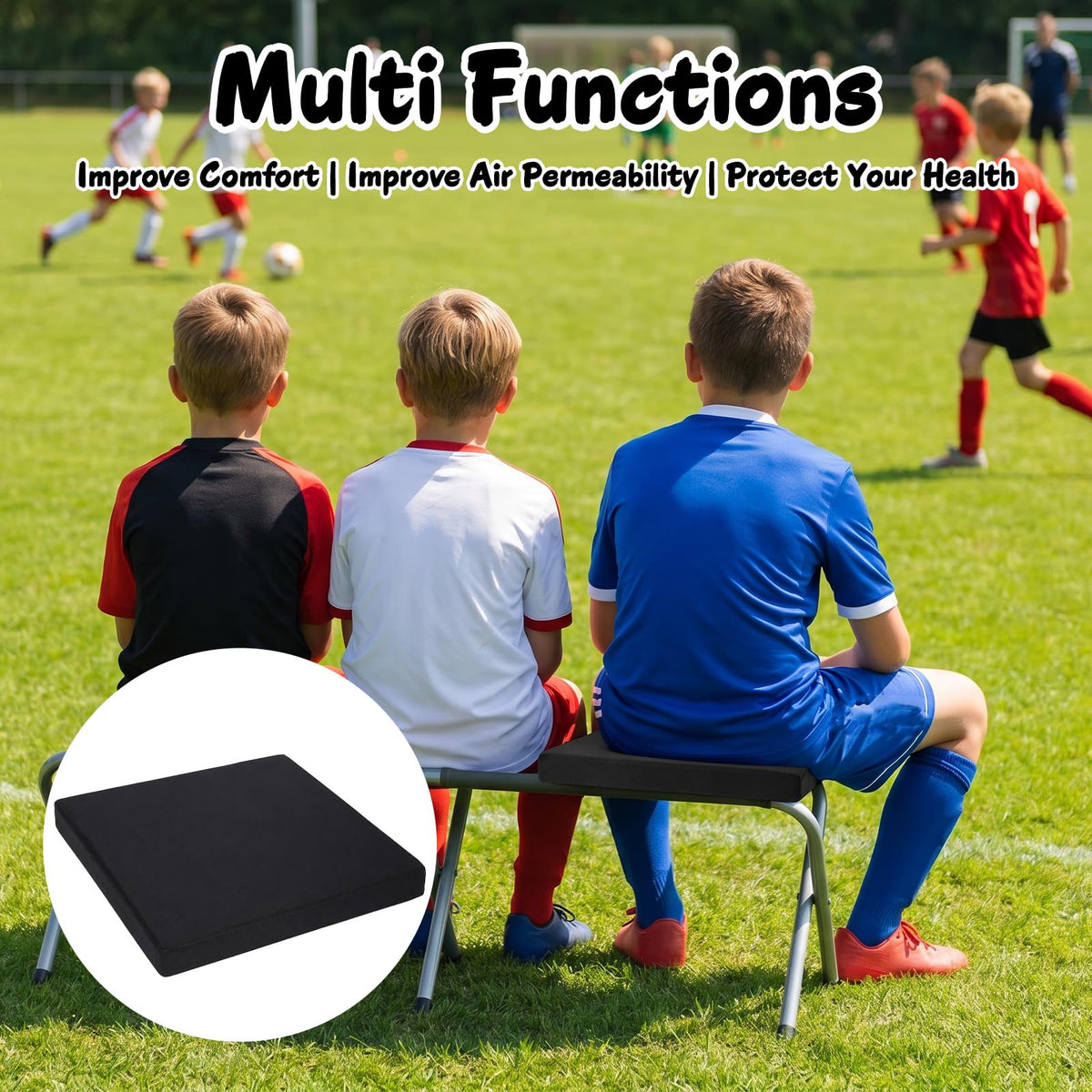 Black Portable Waterproof Stadium Seat Cushions with Handle G25366