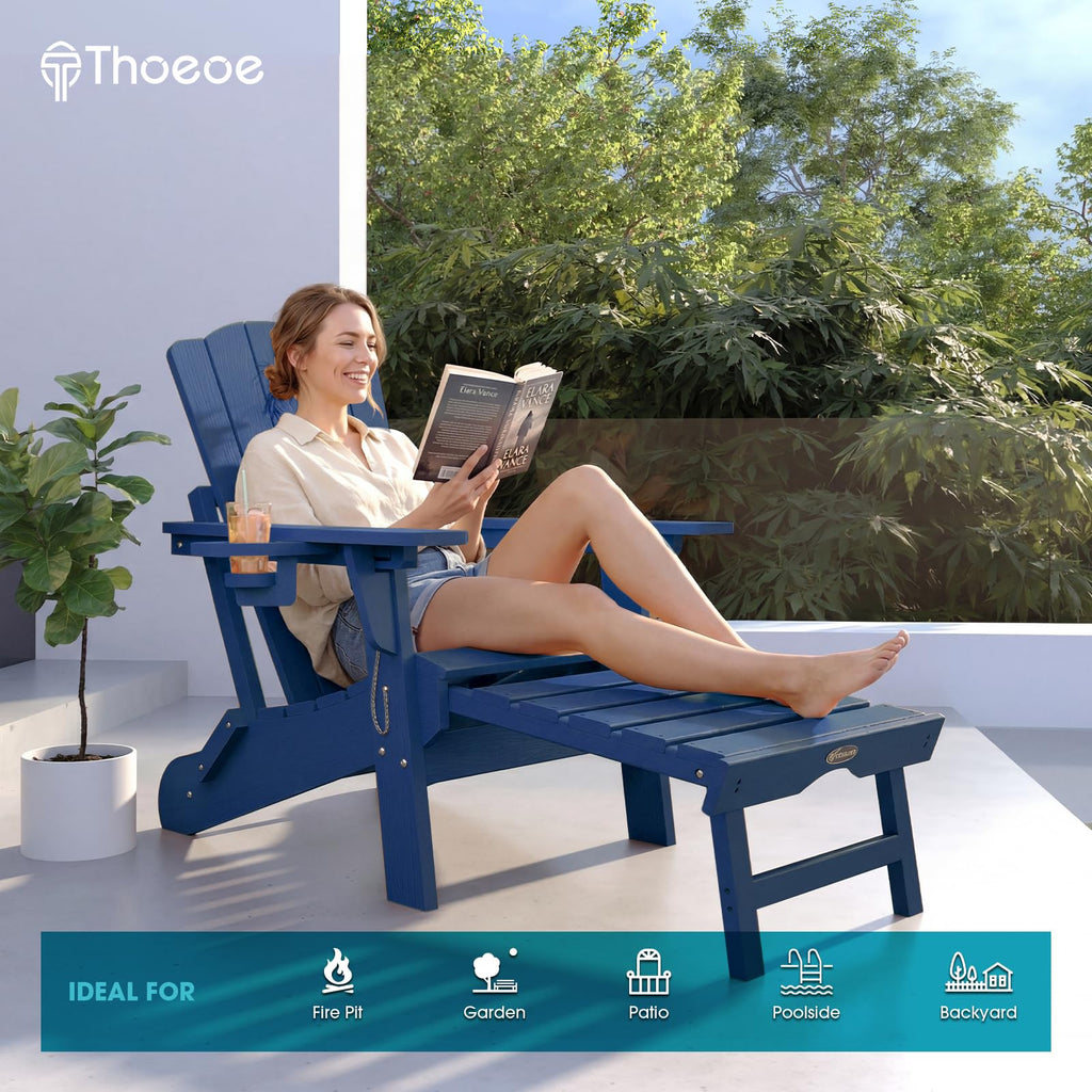 Folding HDPE Adirondack Chairs with Footrest I632992