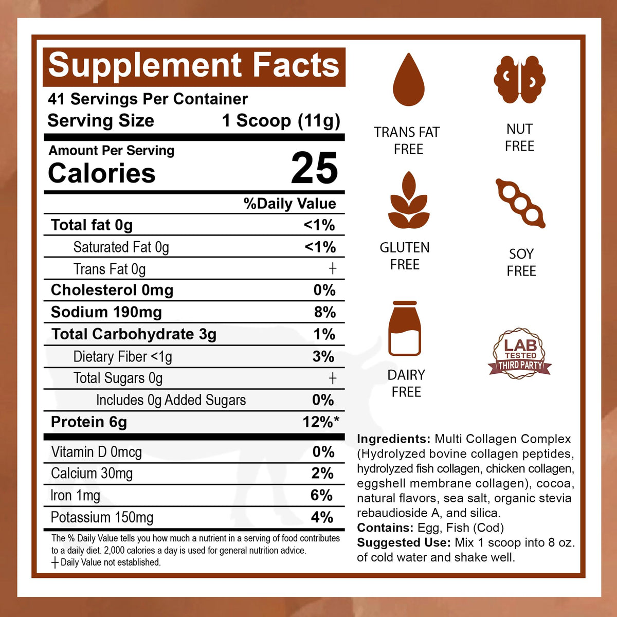 Multi Collagen Peptides Protein Powder, Chocolate, 1LB A21790