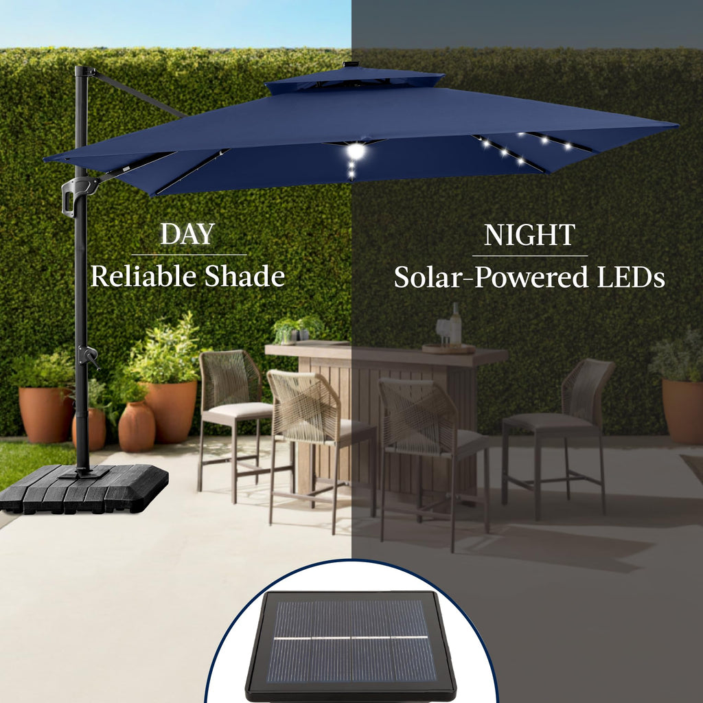 12x12ft LED Cantilever Patio Umbrella with Base and 360° Rotation Y5136
