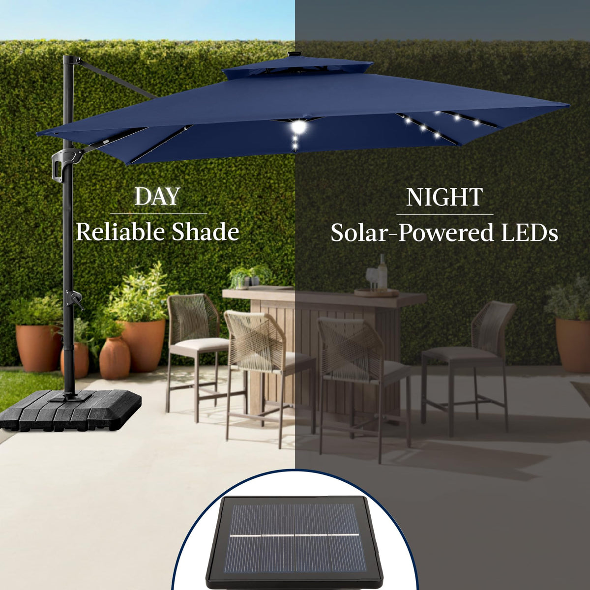 12x12ft LED Cantilever Patio Umbrella with Base and 360° Rotation Y5136
