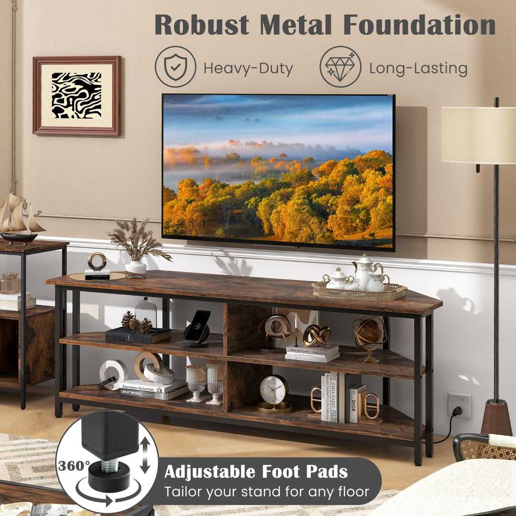 Corner TV Stand for TVs up to 65" with AC Outlets and Storage Shelves M398