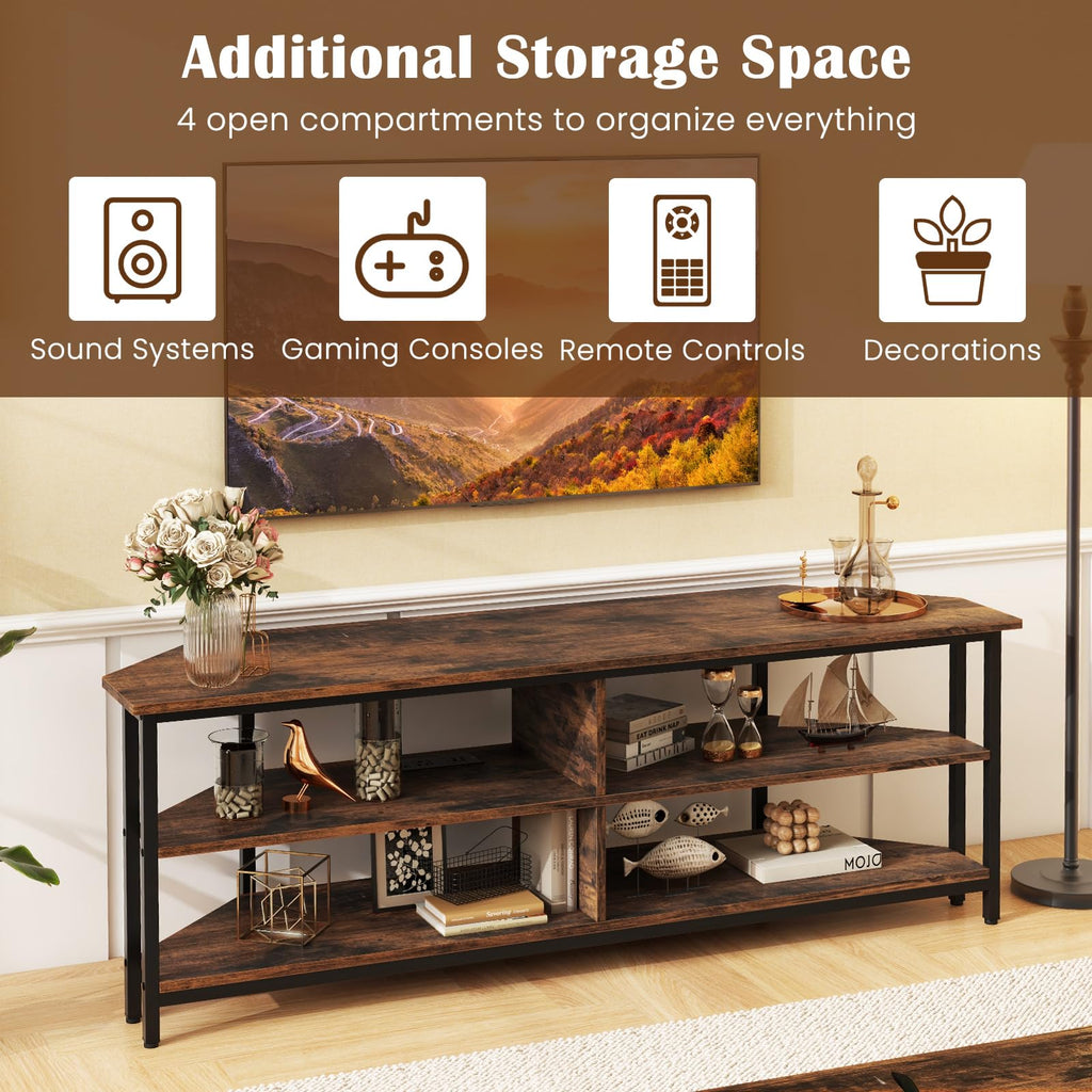Corner TV Stand for TVs up to 65" with AC Outlets and Storage Shelves M398